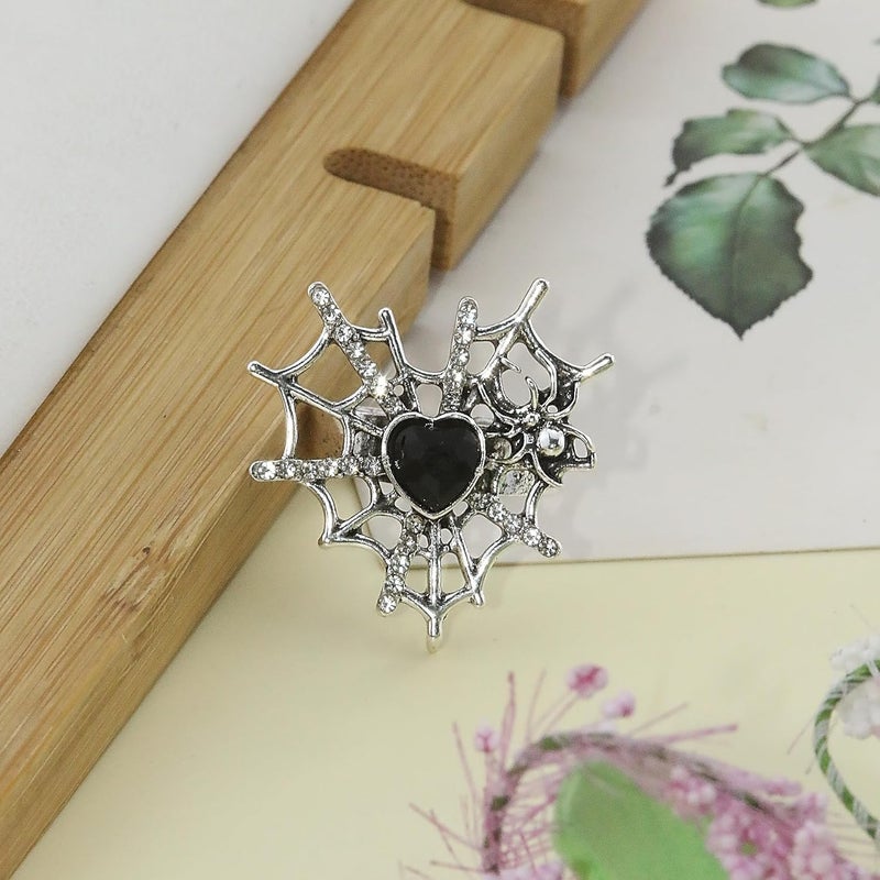 ANGLEQUEEN Punk Halloween Spider Rings for Women Knuckle Black Spider Web Bat Ring Gothic Vintage Dark Crystal Ring Red Rhinestone Statement Rings Halloween Witch Jewelry - Image 5